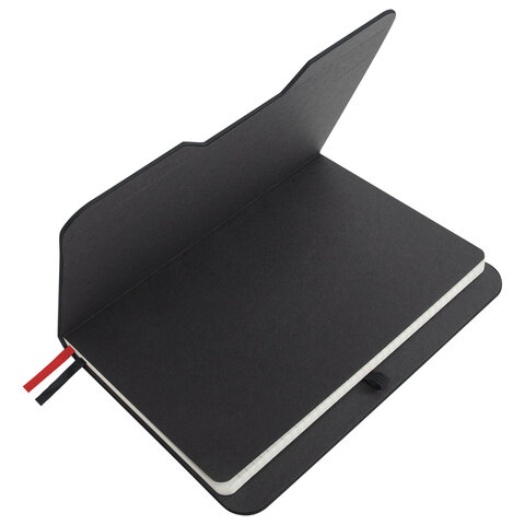 Блокнот А5 (148×218 мм), BRAUBERG «NOTE», под кожу софт-тач, с резинкой, 80 л., клетка, черный