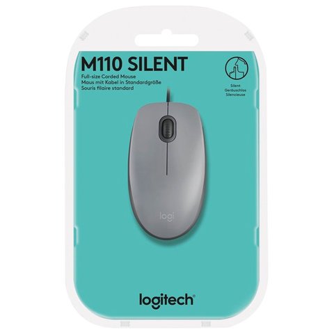 Мышь проводная LOGITECH M110, USB, 2 кнопки+1 колесо-кнопка, оптическая, серая