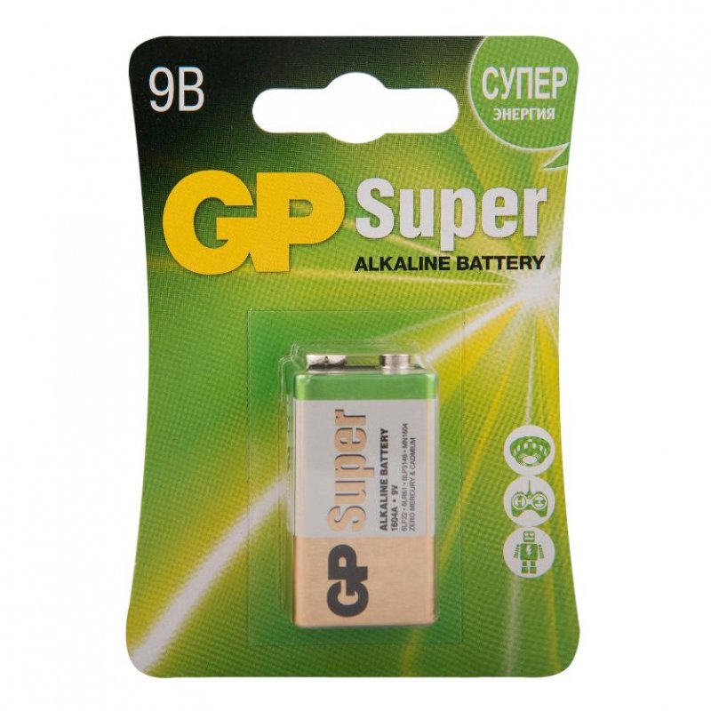 Батарейка GP Super F8/КРОНА/6LR61, 9В, алкалиновая, 1 шт. в блистере