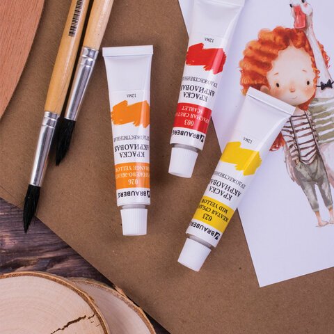 Краски акриловые художественные BRAUBERG ART «DEBUT», НАБОР 18 цветов по 12 мл, в тубах