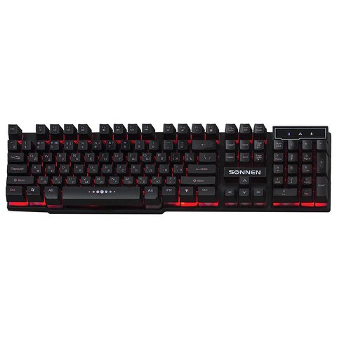 Клавиатура проводная SONNEN KB-7010, USB, 104 клавиши, LED-подсветка, черная