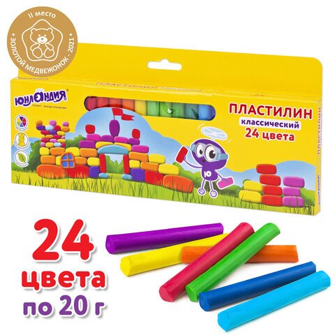 превью Пластилин классический ЮНЛАНДИЯ «ЮНЛАНДИК-АРХИТЕКТОР», 24 цвета, 480 г, ВЫСШЕЕ КАЧЕСТВО, 105031