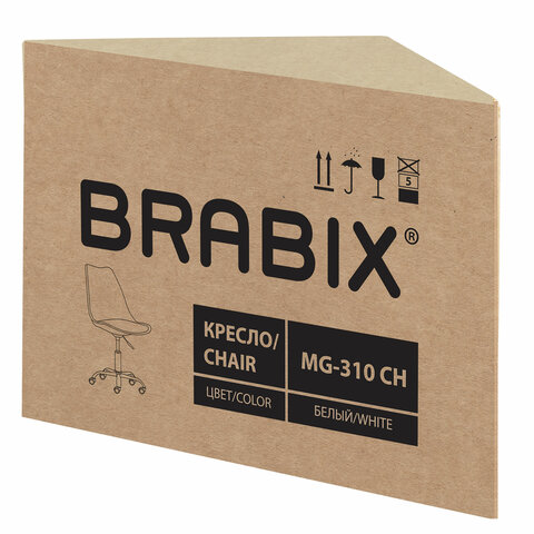 Кресло стул BRABIX «Eames MG-310 CH», хром, пластик белый, экокожа белая