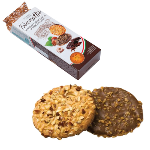превью Печенье БИСКОТТИ с фундуком, шоколадом и вафельной крошкой, сдобное, 100 г