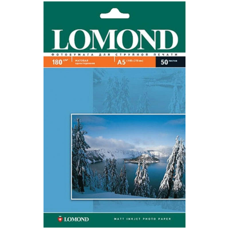 превью Бумага А5 (210×148) для стр. принтеров Lomond, 180г/м2 (50л) мат. одн. 