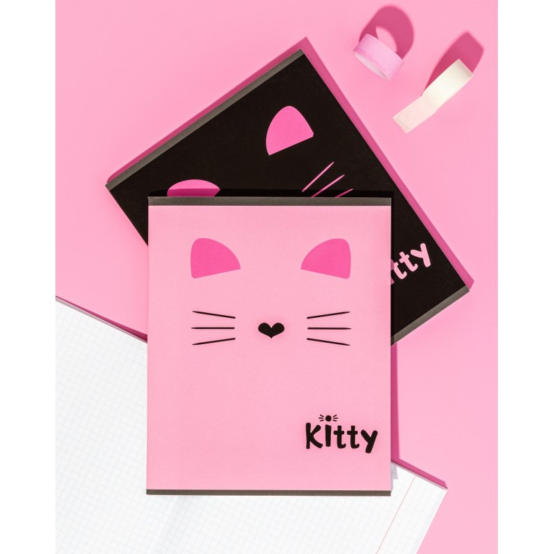 Тетрадь общая А5 48л Kitty роз, клет, скреп, ВД-лак