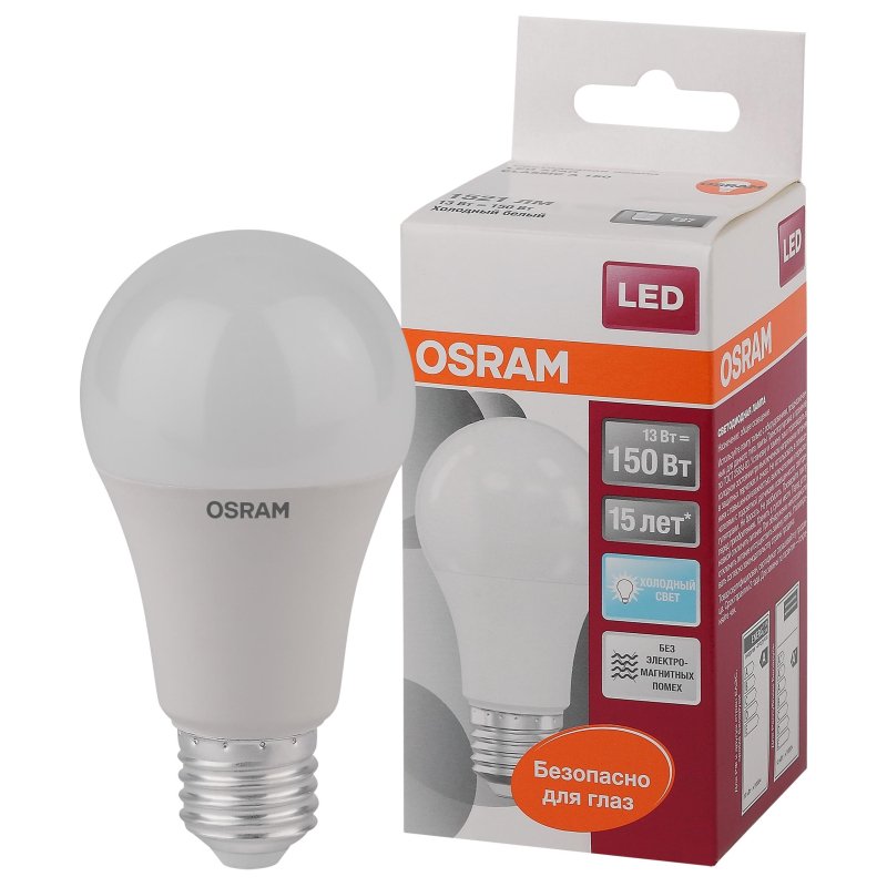 Лампа светодиодная Osram star classic, 13Вт, тип А «груша», Е27, 4000К, холодный свет