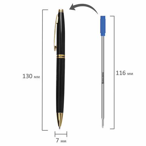 Ручка бизнес-класса шариковая BRAUBERG «De Luxe Black», корпус черный, узел 1 мм, линия письма 0.7 мм, синяя