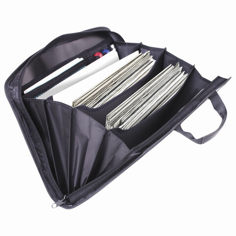 Портфель-сумка пластиковый BRAUBERG А4+ (375×305×60 мм), 4 отделения, 2 кармана, серый, 228685