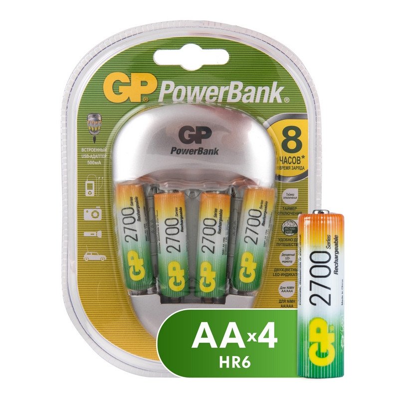Зарядное устройство GP PB27GS270-2CR4 для 4-х аккумуляторов АА и 2-х ...