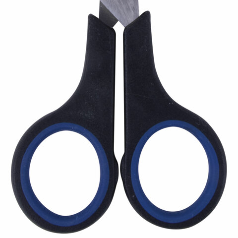 Ножницы BRAUBERG «Soft Grip», 140 мм, резиновые вставки, серо-зеленые, 3-х стор. заточка, карт. уп. с подв.