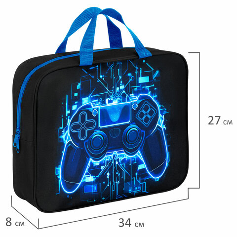 Папка на молнии с ручками BRAUBERG KIDS А4, 1 отделение, полиэстер, 80 мм, Digital gamepad
