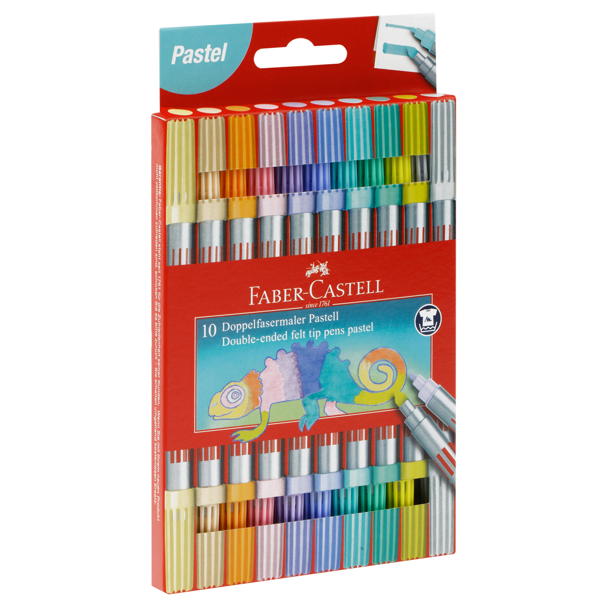 превью Фломастеры двусторонние Faber-Castell, 10 паст. цв., смываемые, пластик. уп., европодвес