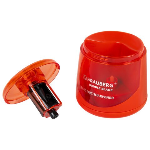 Точилка электрическая BRAUBERG DOUBLE BLADE RED, двойное лезвие, питание от 2 батареек АА