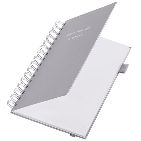 Бизнес-тетрадь на гребне А5 148×216 ммBRAUBERG «Calipso» под кожурезинкаклетка80 л. серая116253