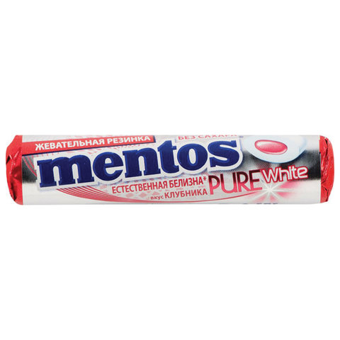 превью Жевательная резинка MENTOS Pure White (Ментос) «Ролл Клубника», 15.5 г