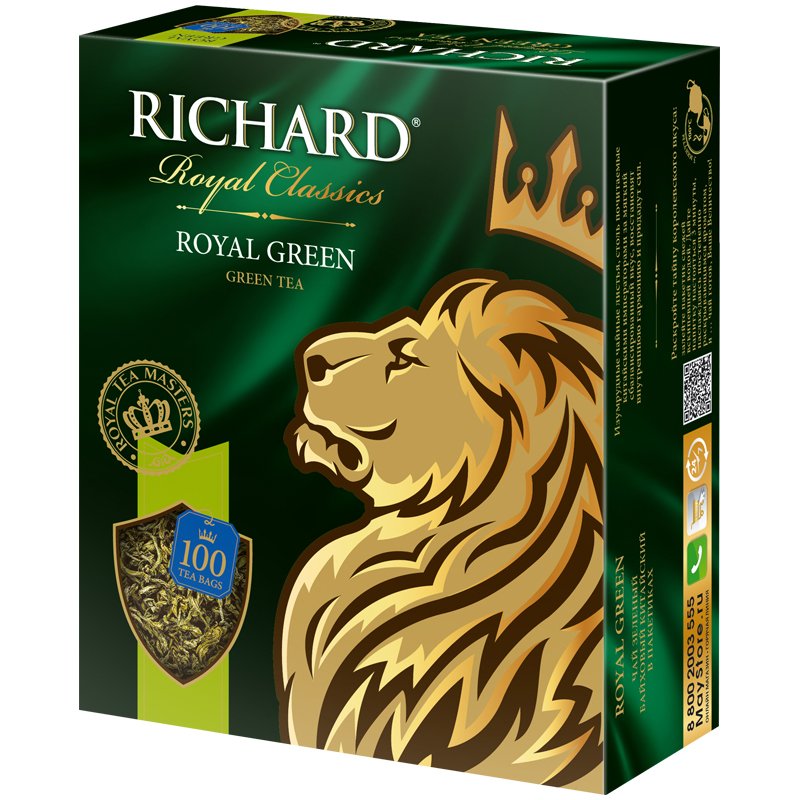 Чай RICHARD (Ричард) «Royal Green», зеленый, 100 пакетиков по 2 г