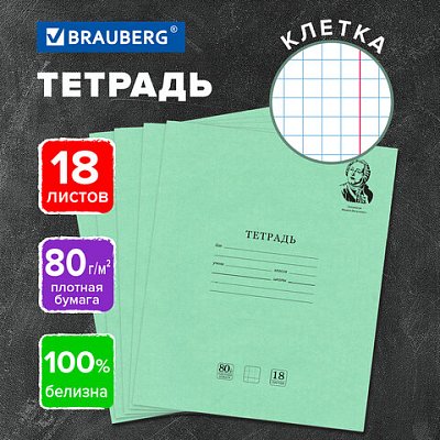Тетрадь BRAUBERG ВЕЛИКИЕ ИМЕНА, 18 л., клетка, плотная бумага 80 г/м2, обложка тонированный офсет