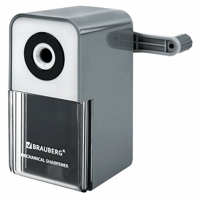 Точилка механическая BRAUBERG CLASSIC, для чернографитных и цветных карандашей, корпус светло-серый