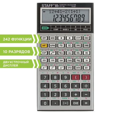 превью Калькулятор STAFF инженерный двухстрочный STF-169, 10+2 разряда, 143×78 мм