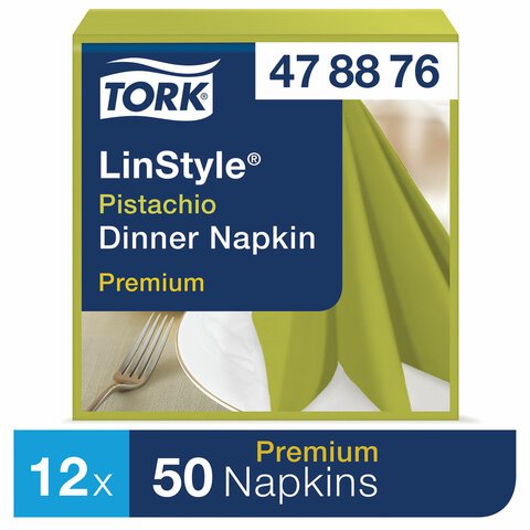 превью Салфетки бумажные Tork LinStyle Premium 478876 39×39 см зеленые 1-слойные 50 штук в упаковке