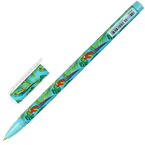 Ручка шариковая BRAUBERG SOFT TOUCH STICK «PARROTS», СИНЯЯ, мягкое покрытие, узел 0.7 мм