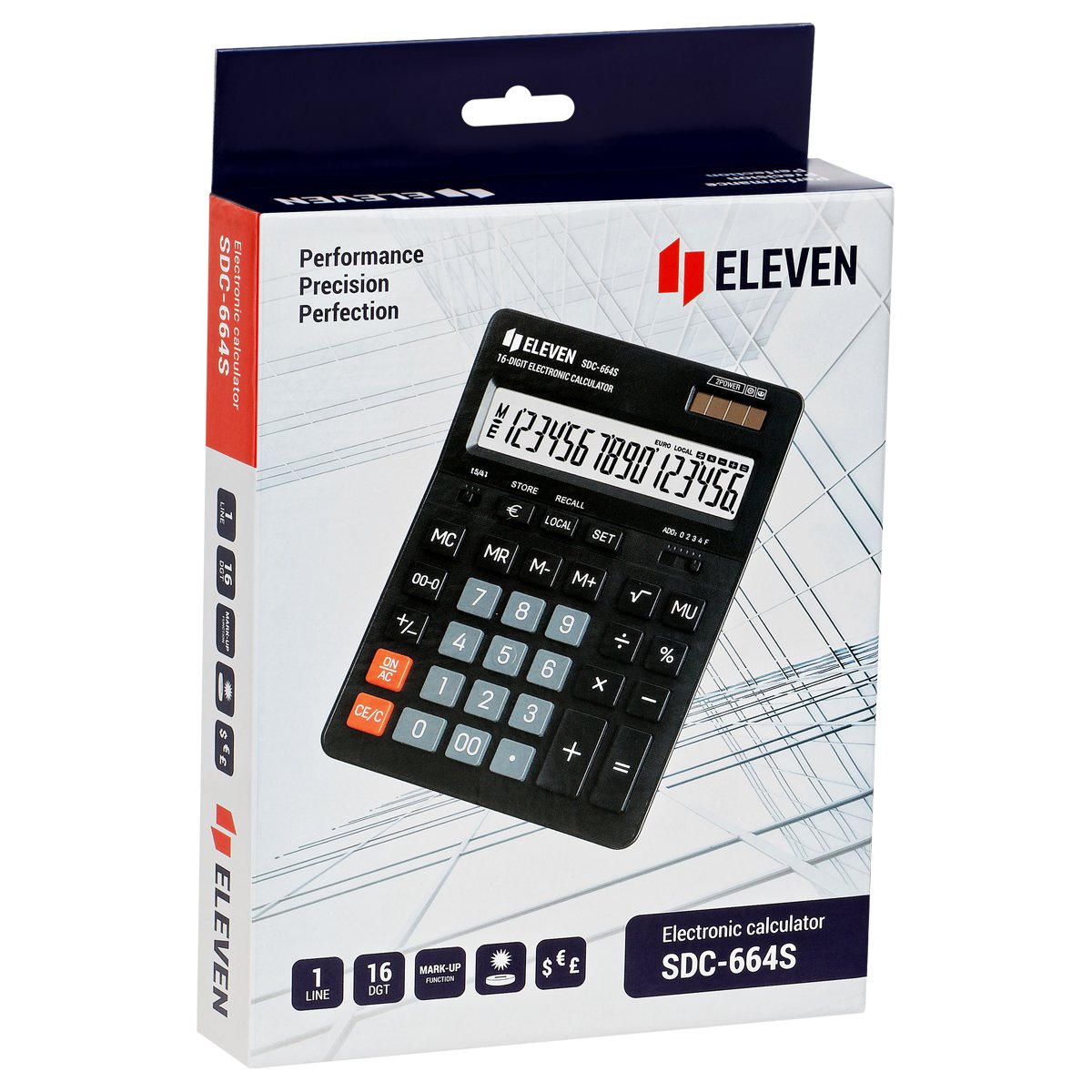 Калькулятор настольный Eleven SDC-664S, 16 разрядов, двойное питание, 155×205×36мм, черный