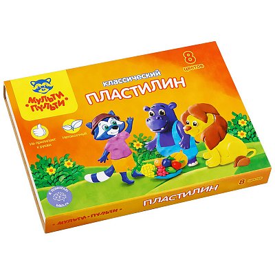 Пластилин Мульти-Пульти «Приключения Енота», 08 цветов, 160г, со стеком, картон