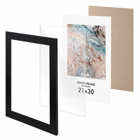 Рамка 21×30 см небьющаяся, КОМПЛЕКТ 3 шт., багет 29 мм, МДФ, BRAUBERG «Basic», черная