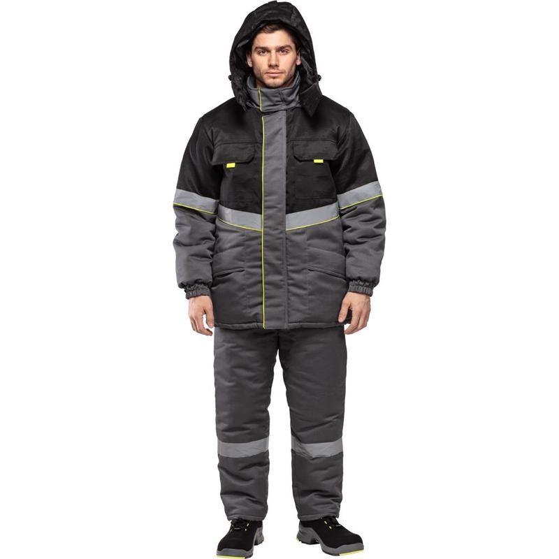 Куртка рабочая зимняя мужская з43-КУ с СОП серая/черная (размер 44-46, рост 170-176)