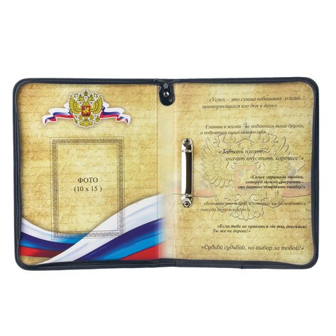 Папка-портфолио школьника, 8 вкладышей, на молнии, универсальная, ламинированный картон, синяя