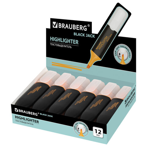 Текстовыделитель BRAUBERG «BLACK JACK», ОРАНЖЕВЫЙ, линия 1-5 мм