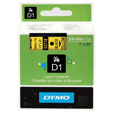 превью Картридж для принтеров этикеток DYMO D1, 24 мм х 7 м, лента пластиковая, чёрный шрифт, желтый фон