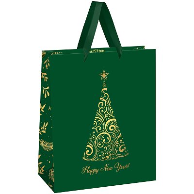Пакет подарочный 33×42×12см MESHU «Christmas tree», фольга, матовая ламинация