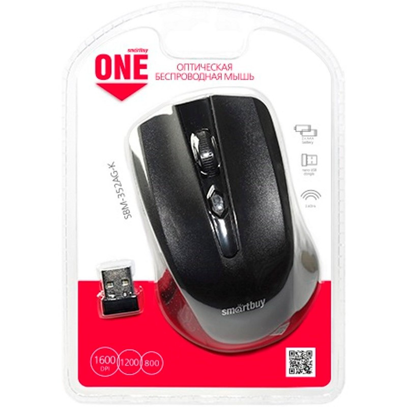 Мышь беспроводная Smartbuy ONE 352, черный, 3btn+Roll