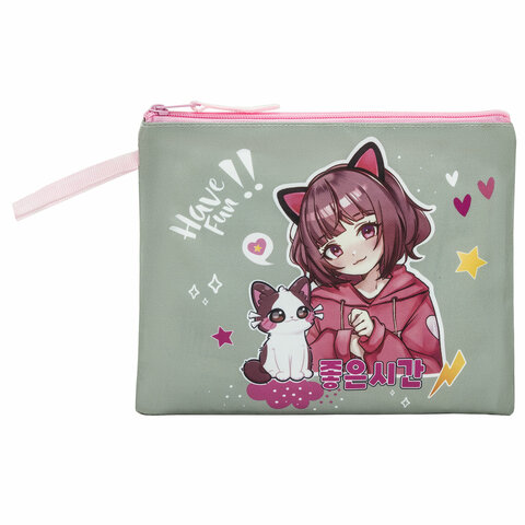 Папка для тетрадей BRAUBERG А5, 1 отделение, полиэстер, на молнии, с ручкой, «Anime friends»