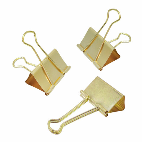 Зажимы для бумаг BRAUBERG EXTRA, КОМПЛЕКТ 12 шт, 32 мм, на 140 л, золотистые, европодвес