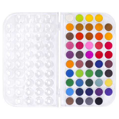 Краски акварельные ЮНЛАНДИЯ «ДОМИКИ», 48 цветов, круглые кюветы 23 мм, пенал, 192634