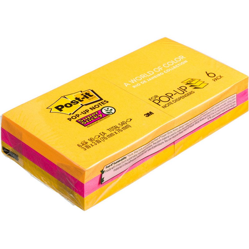 превью Запасные Z-блоки 3M Post-it R330-6SSUC Super Sticky (76×76мм, холодная неоновая радуга квадратные, 6 блоков по 100 листов)