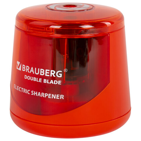 Точилка электрическая BRAUBERG DOUBLE BLADE RED, двойное лезвие, питание от 2 батареек АА