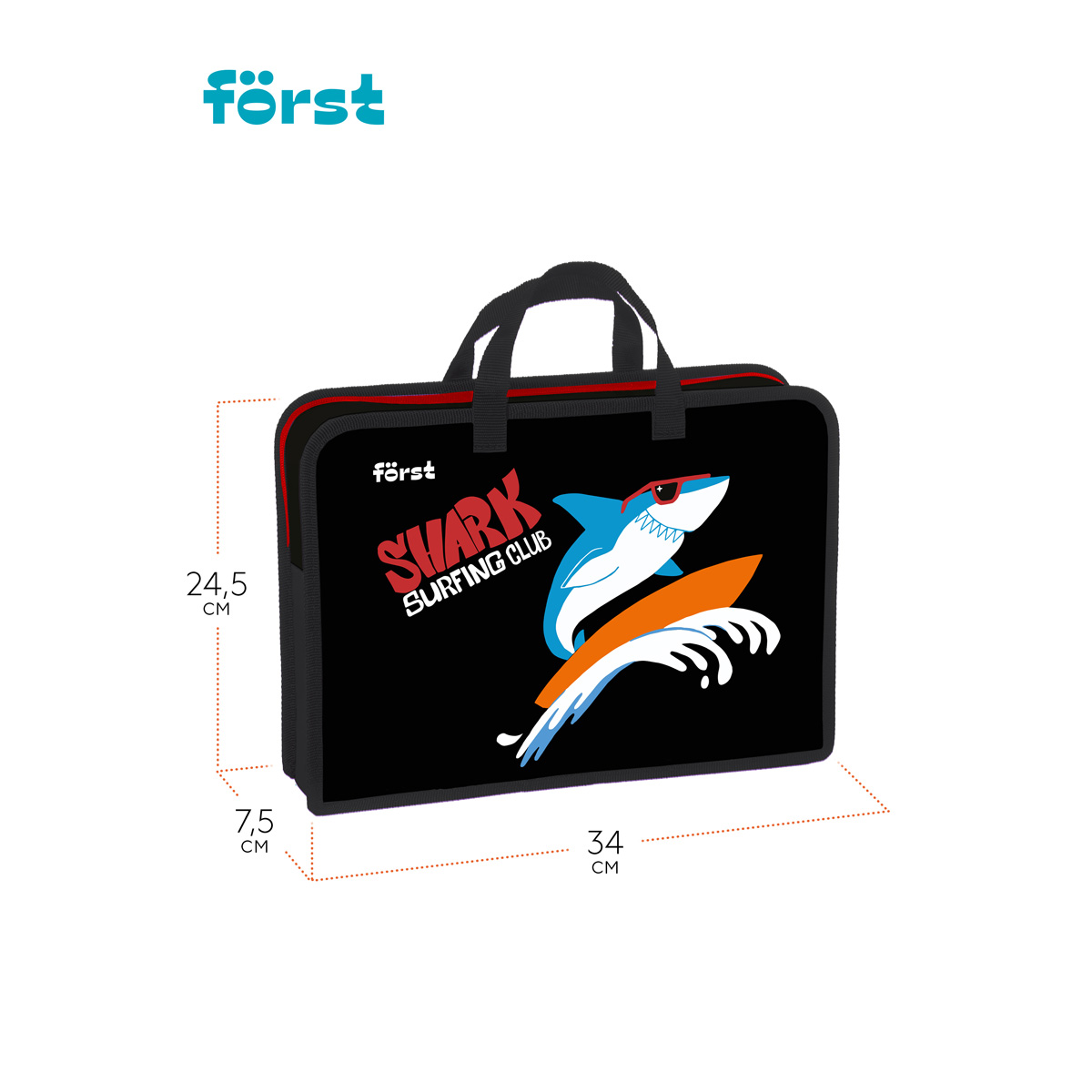Папка с ручками 1 отделение, А4 Först «Shark club», 340×245×75мм, пластик, на молнии