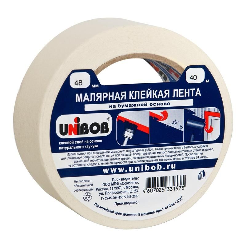 превью Клейкая лента малярная Unibob 48 мм x 40 м белая (бумажная)