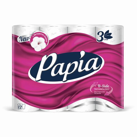 превью Бумага туалетная Papia (3-слойная, белая, 12 рулонов в упаковке)