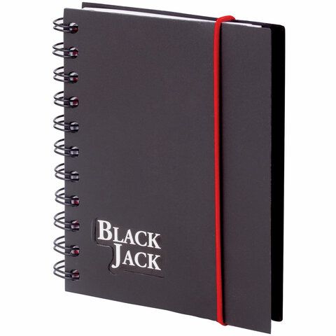 Блокнот BRAUBERG, A6, 105?148 мм, 150 л., «Black Jack» («Блэк Джек»), гребень сбоку, пласт. обложка на резинке, клетка