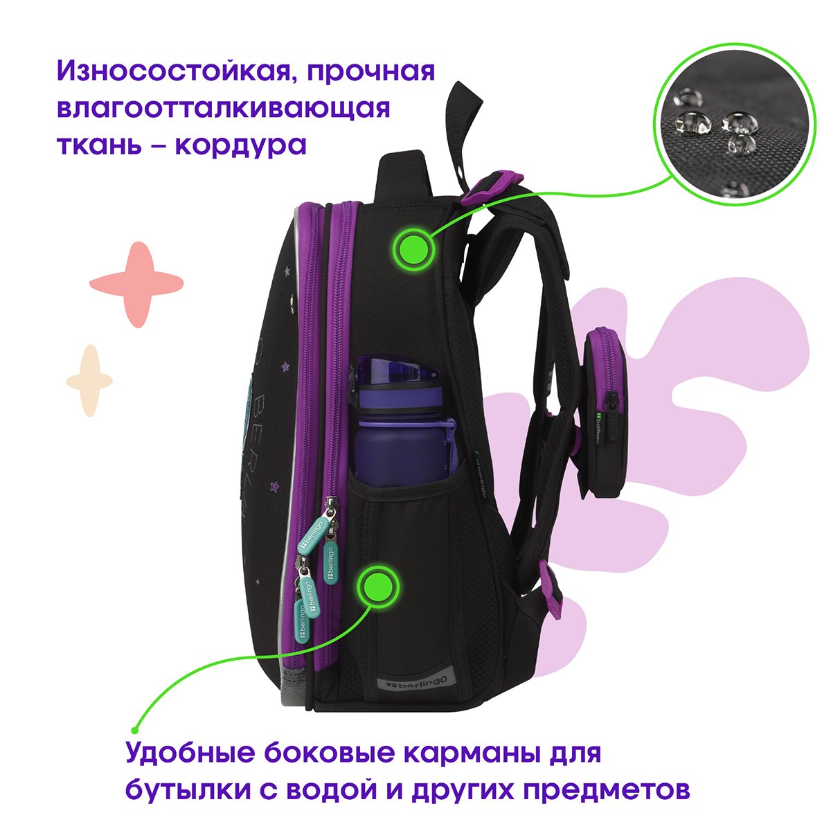 Ранец Berlingo Expert «Shining butterfly» 37×28×16см, 2 отделения, 2 кармана, анатомическая спинка