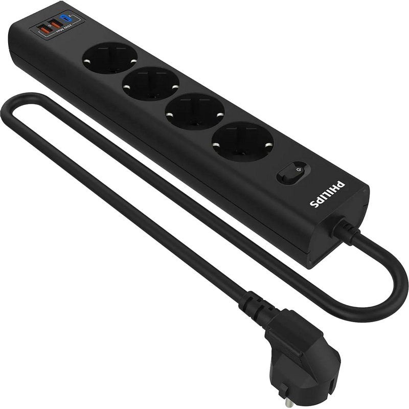 превью Сетевой фильтр Philips CHP4346BA/51 4р/2м с USB, 10А, черный