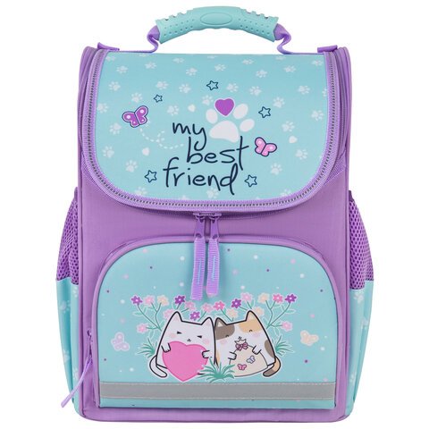 Ранец ПИФАГОР BASIC, 1 отделение, 3 кармана, эргономичная спинка, «Cat friends», 35×28х18 см