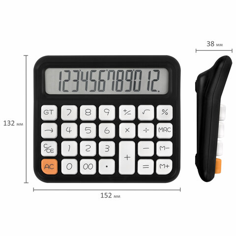 Калькулятор настольный BRAUBERG KW-1000-BK (152×132 мм)3D-кнопки12 разрядовчерный272956