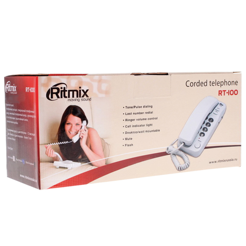 Телефон RITMIX RT-100 black, световая индикация звонка, отключение микрофона, черный