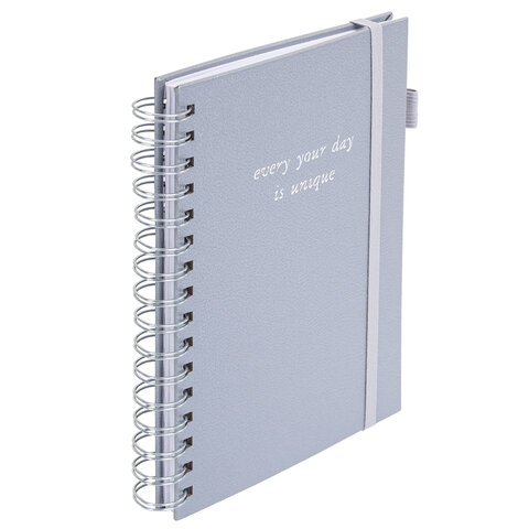 превью Бизнес-тетрадь на гребне А5 148×216 ммBRAUBERG «Calipso» под кожурезинкаклетка80 л. серая116253